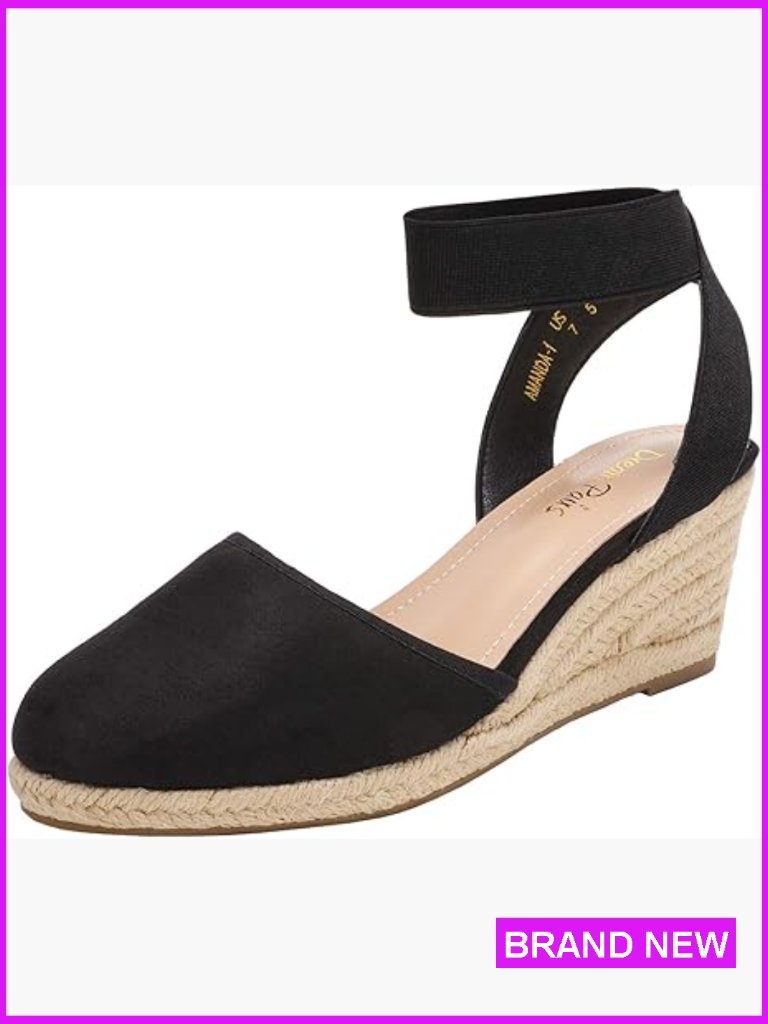 Espadrilles Wedge Sandals Elastic Ankle Strap Closed Toe Casual Lightweight